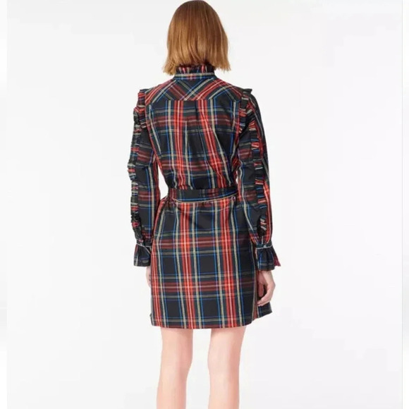 J. Crew Belted ruffle dress in Black Stewart tartan Size Small - Picture 4 of 10